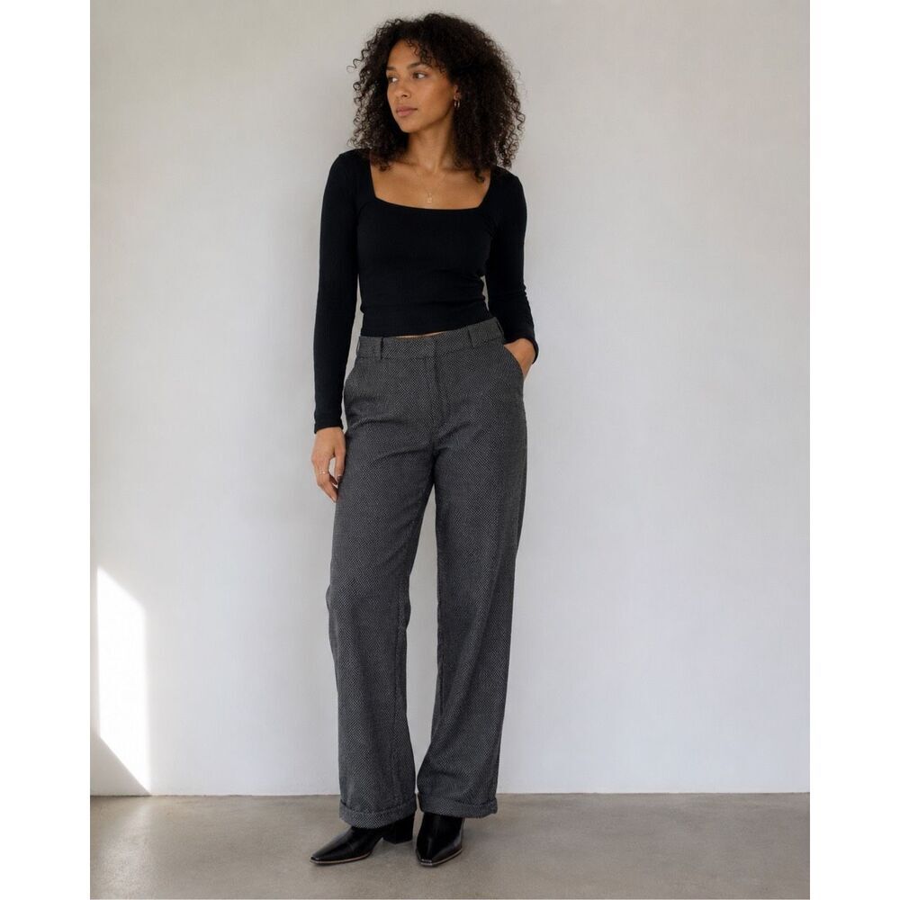 Lafayette Black & White Herringbone Wool Blend Wide Leg Pants Size 10 #771